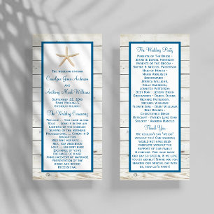 Starfish Whitewashed Wood Beach Wedding Program Rack Card