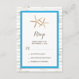 Starfish Whitewashed Wood Beach Wedding RSVP Card