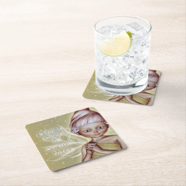 Starfish Wishes Square Paper Coaster (Insitu)
