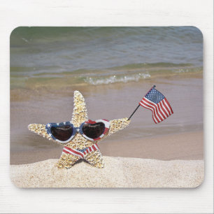 Starfish with American Flag Mouse Pad