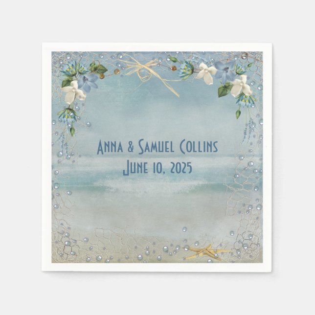 starfish with netting frame and beach flowers napkin (Front)