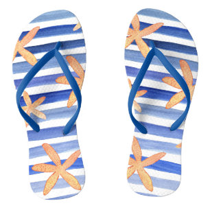 Starfish with stripes whimsical watercolor thongs