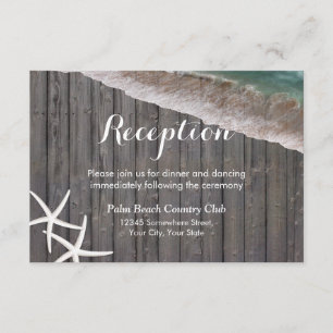 Starfish Wood Background Beach Wedding Reception Enclosure Card