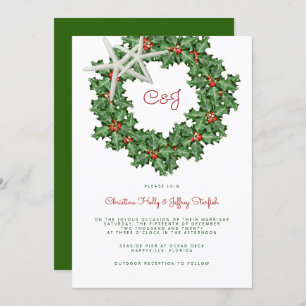 Starfish Wreath Wedding at Christmas Invitation