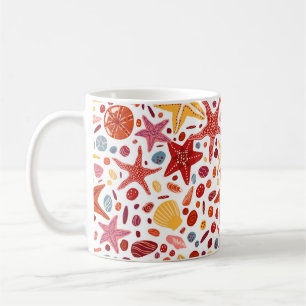 Starfishes, shells and stones flat hand drawn vint coffee mug