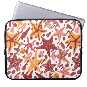 Starfishes, shells and stones flat hand drawn vint laptop sleeve