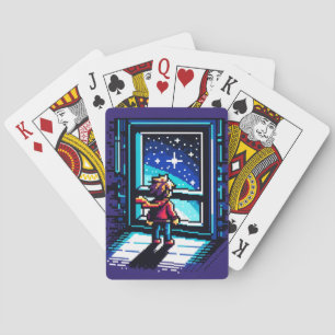 Stargazer at the Window Dreamy Pixel Art Night Sky Playing Cards