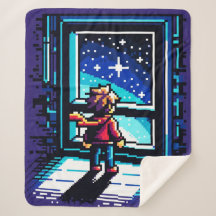 Stargazer at the Window Dreamy Pixel Art Night Sky