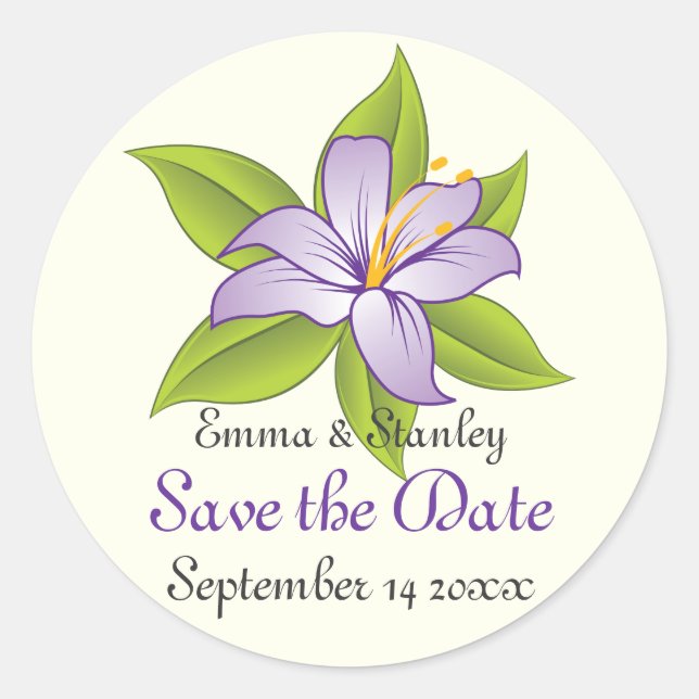 Stargazer lilac purple wedding Save the Date Classic Round Sticker (Front)