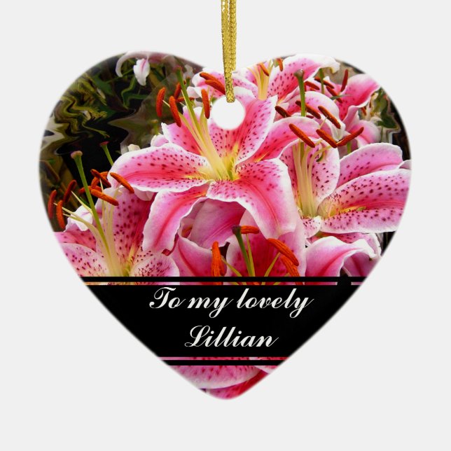 "Stargazer" Lilies Ceramic Tree Decoration (Front)