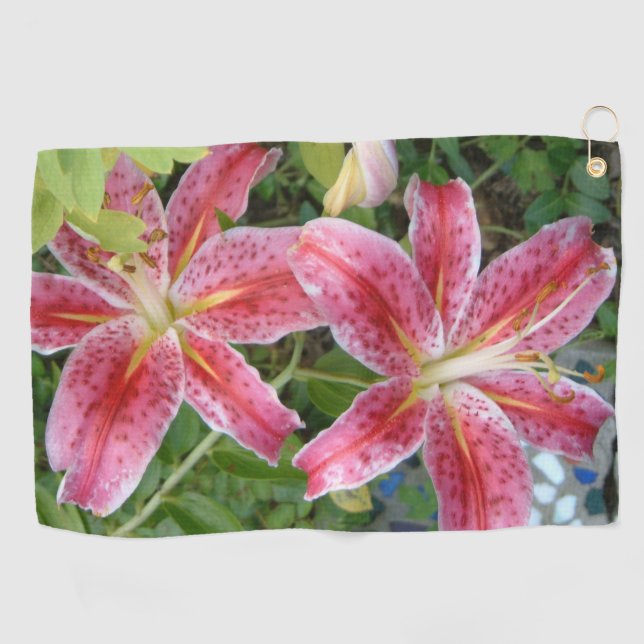 Stargazer Lilies Garden Floral Golf Towel (Horizontal)
