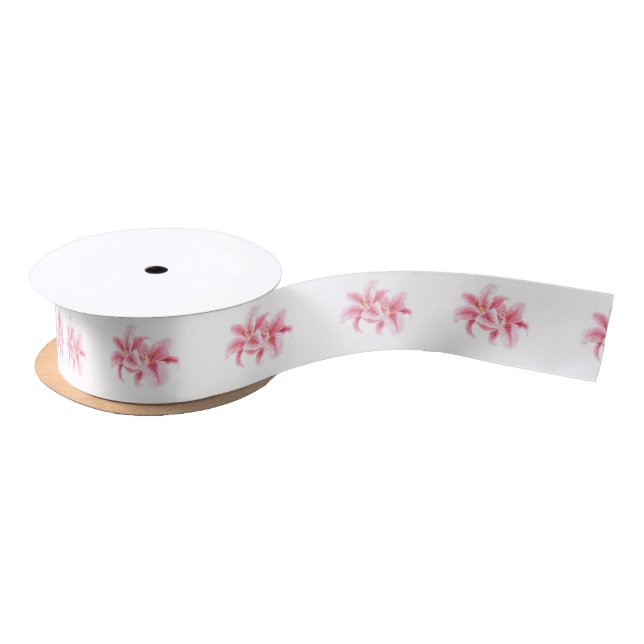 Stargazer Lilies Pattern Satin Ribbon (Spool)