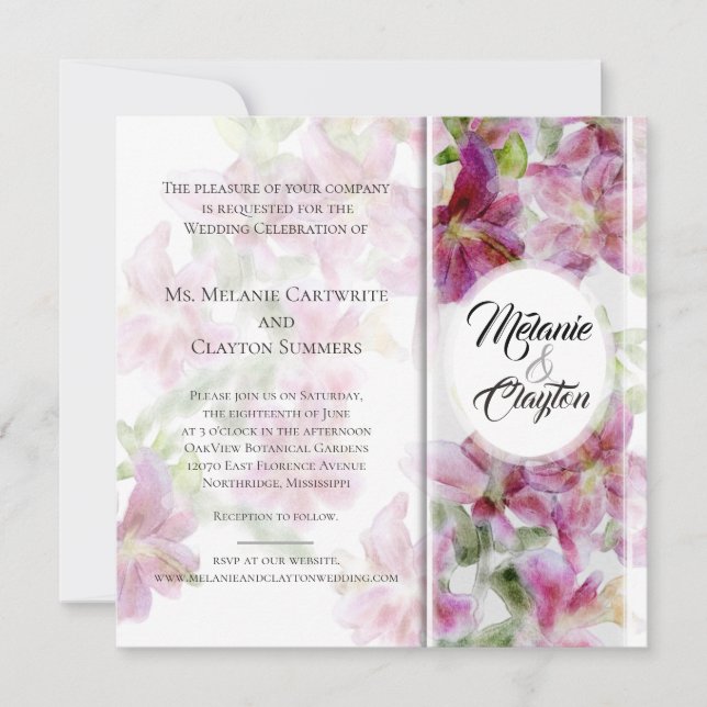 Stargazer Lilies Watercolor Invitation (Front)