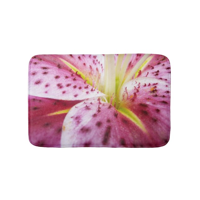 Stargazer Lily Bright Magenta Floral Bath Mat (Front)
