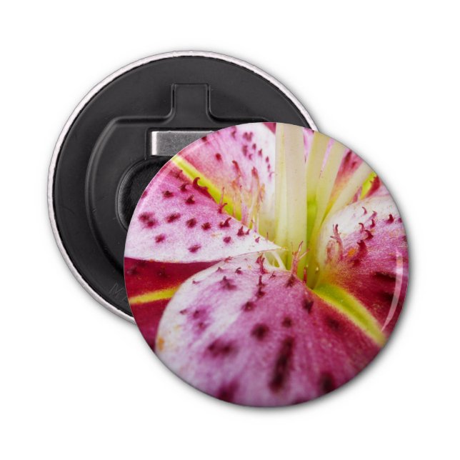 Stargazer Lily Bright Magenta Floral Bottle Opener (Front)