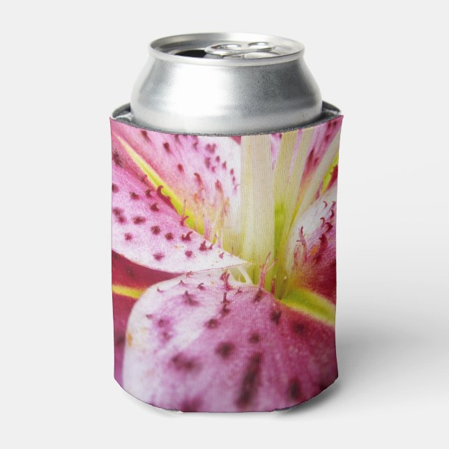 Stargazer Lily Bright Magenta Floral Can Cooler (Can Front)