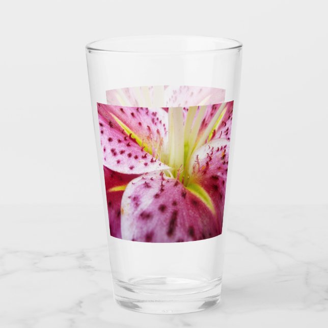 Stargazer Lily Bright Magenta Floral Glass (Front)