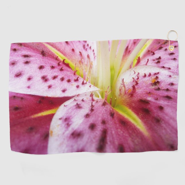 Stargazer Lily Bright Magenta Floral Golf Towel (Horizontal)