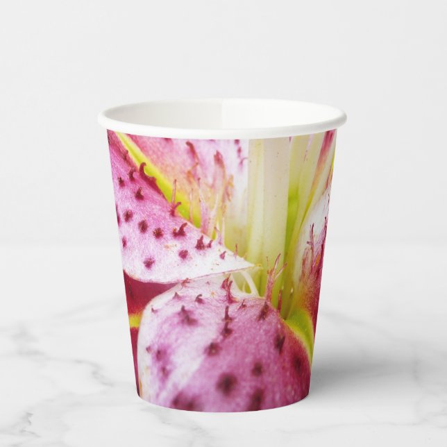 Stargazer Lily Bright Magenta Floral Paper Cups (Left)