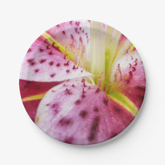 Stargazer Lily Bright Magenta Floral Paper Plate (Front)