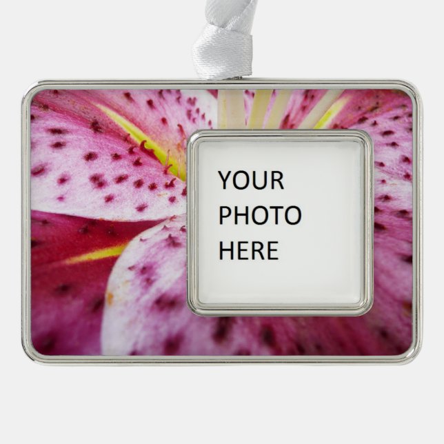 Stargazer Lily Bright Magenta Floral Silver Plated Framed Ornament (Front)