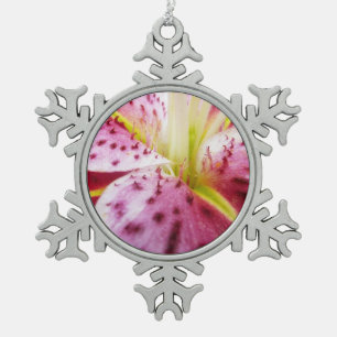 Stargazer Lily Bright Magenta Floral Snowflake Pewter Christmas Ornament