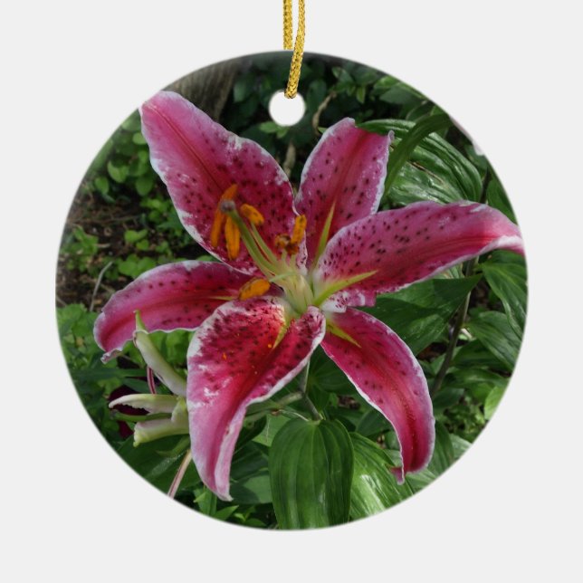 Stargazer Lily Ceramic Ornament (Front)