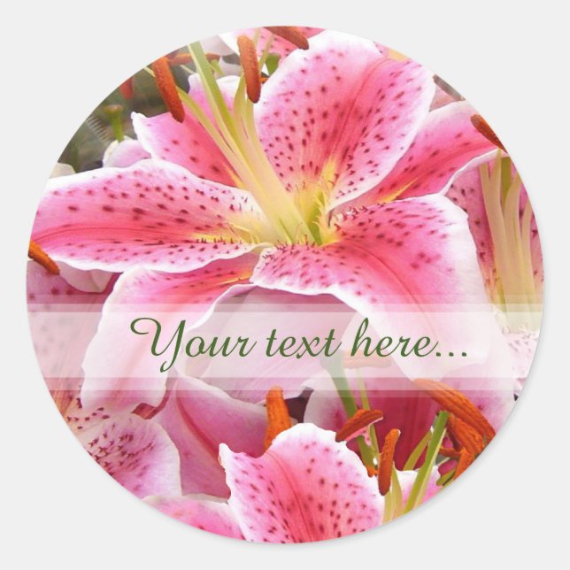 "Stargazer" Lily Custom Text Classic Round Sticker (Front)