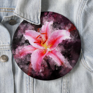 Stargazer Lily flower watercolor - bb 01 6 Cm Round Badge