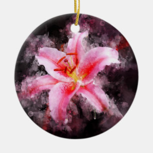Stargazer Lily flower watercolor - bb 01 Ceramic Ornament
