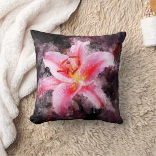 Stargazer Lily flower watercolor - bb 01 Cushion