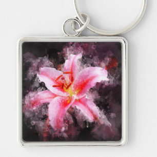 Stargazer Lily flower watercolor - bb 01 Key Ring