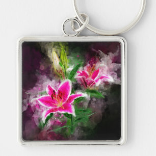 Stargazer Lily flower watercolor - bb 02 Key Ring