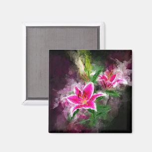 Stargazer Lily flower watercolor - bb 02 Magnet