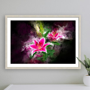Stargazer Lily flower watercolor - bb 02 Poster