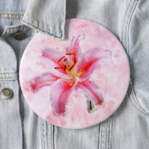 Stargazer Lily flower watercolor - wb 01 6 Cm Round Badge