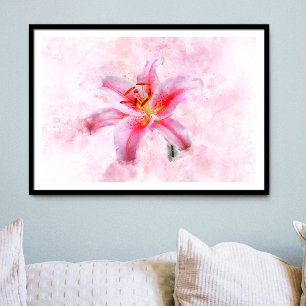 Stargazer Lily flower watercolor - wb 01 Poster