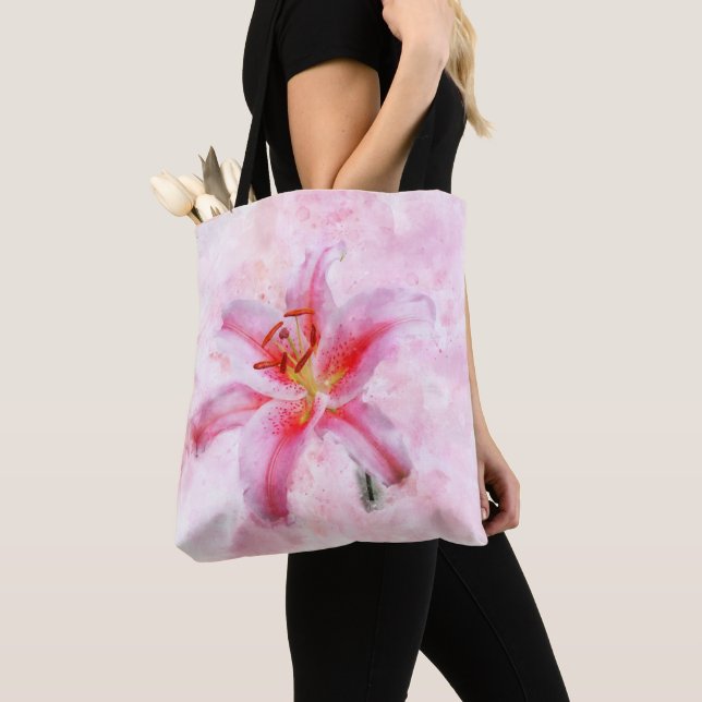 Stargazer Lily flower watercolor - wb 01 Tote Bag (Close Up)