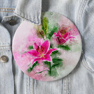 Stargazer Lily flower watercolor - wb 02 6 Cm Round Badge