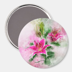 Stargazer Lily flower watercolor - wb 02 Magnet