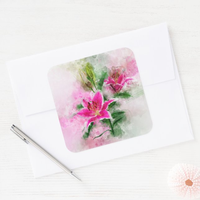 Stargazer Lily flower watercolor - wb 02 Square Sticker (Envelope)