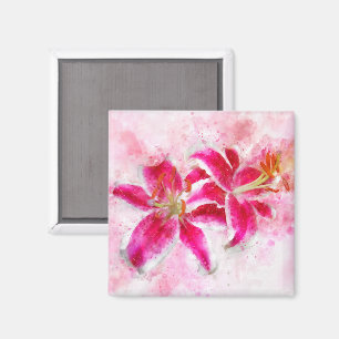 Stargazer Lily flower watercolor - wb 03 Magnet