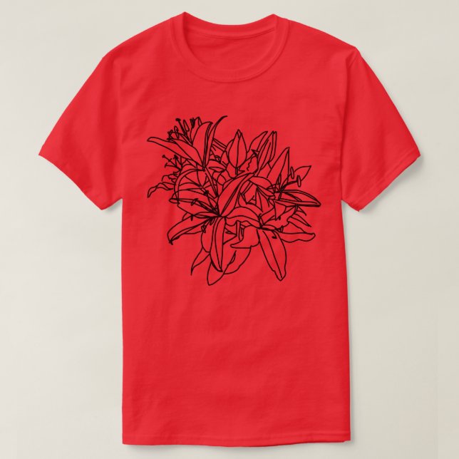 Stargazer Lily Flowers Line Drawing T-Shirt (Design Front)