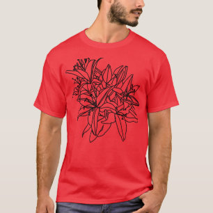 Stargazer Lily Flowers Line Drawing T-Shirt