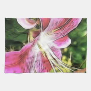 Stargazer Lily Painting Floral Tea Towel