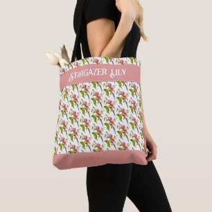 Stargazer Lily Pink Flower Seamless Pattern Tote Bag