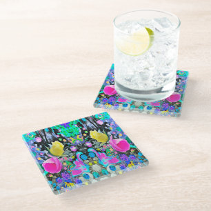 Stargazer Lily, Rose and Pink Hibiscus Collage Glass Coaster