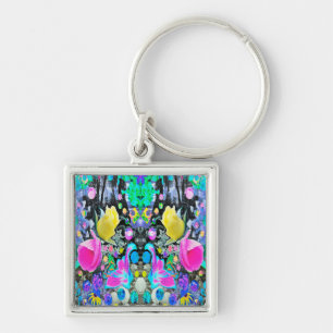 Stargazer Lily, Rose and Pink Hibiscus Collage Key Ring