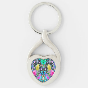 Stargazer Lily, Rose and Pink Hibiscus Collage Key Ring