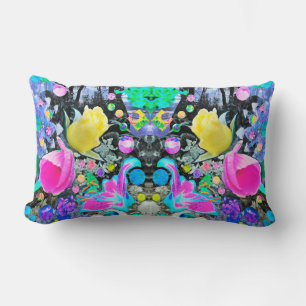 Stargazer Lily, Rose and Pink Hibiscus Collage Lumbar Cushion